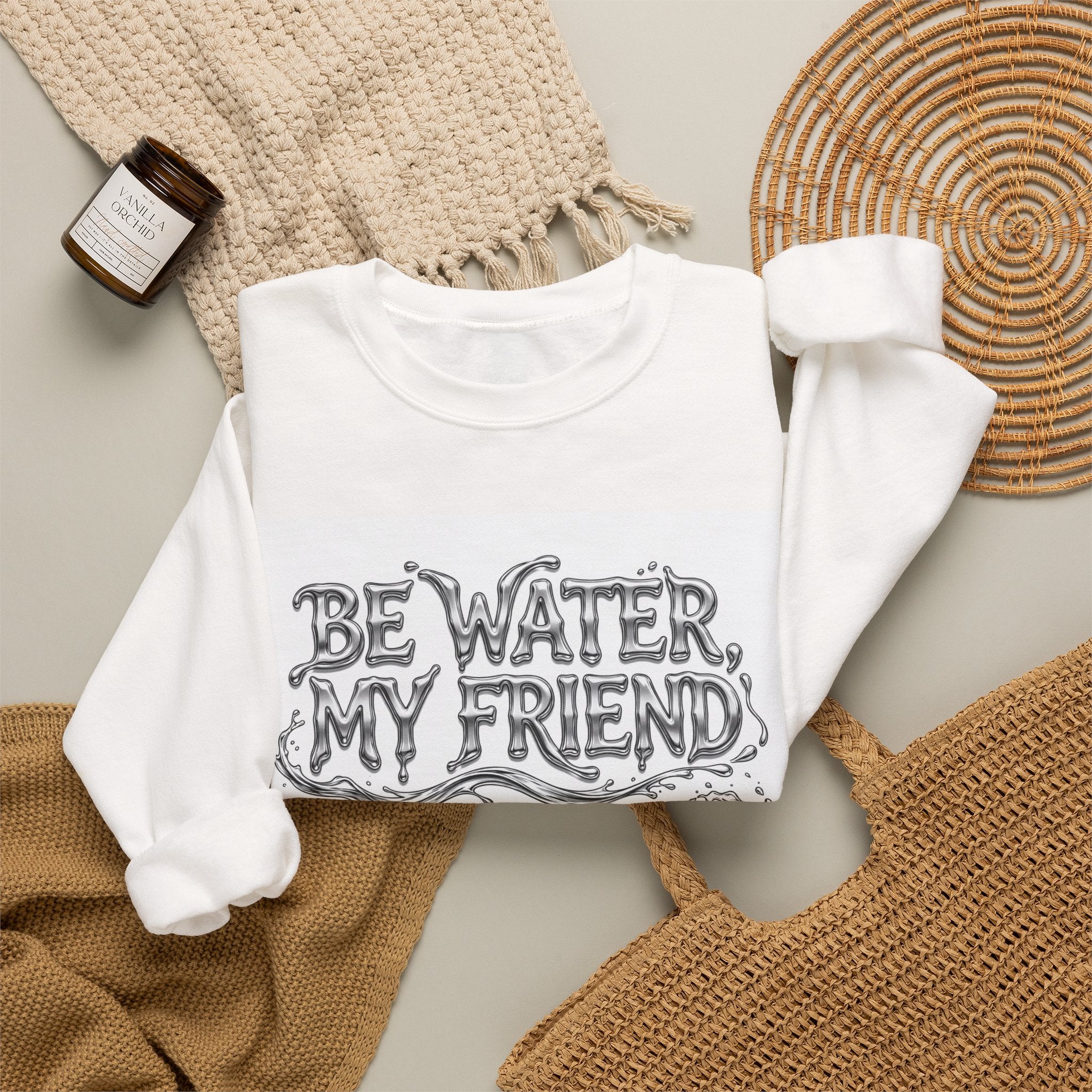 Bruce Lee "Be Water, My Friend" Crewneck Sweatshirt – Heavyweight Garment-Dyed Fleece, Cozy Relaxed Fit, Inspirational Martial Arts Quote Sweater (Unisex, Multiple Colors)