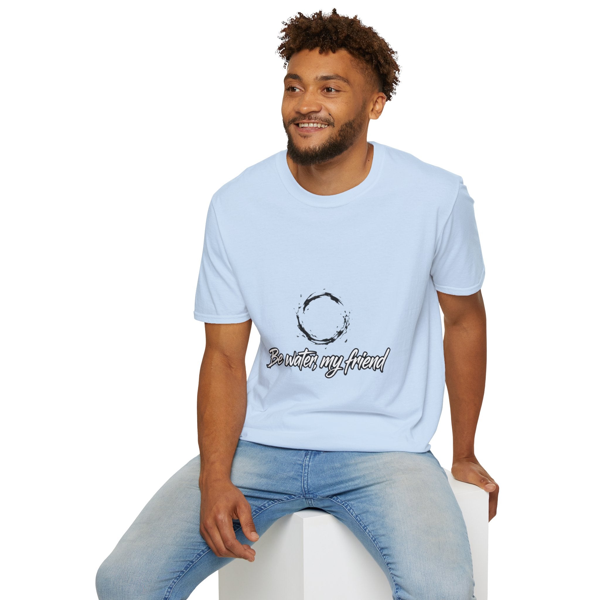 New T‑Shirt Minimal Zen Brush Circle with “Be Water, My Friend” Inspirational Graphic