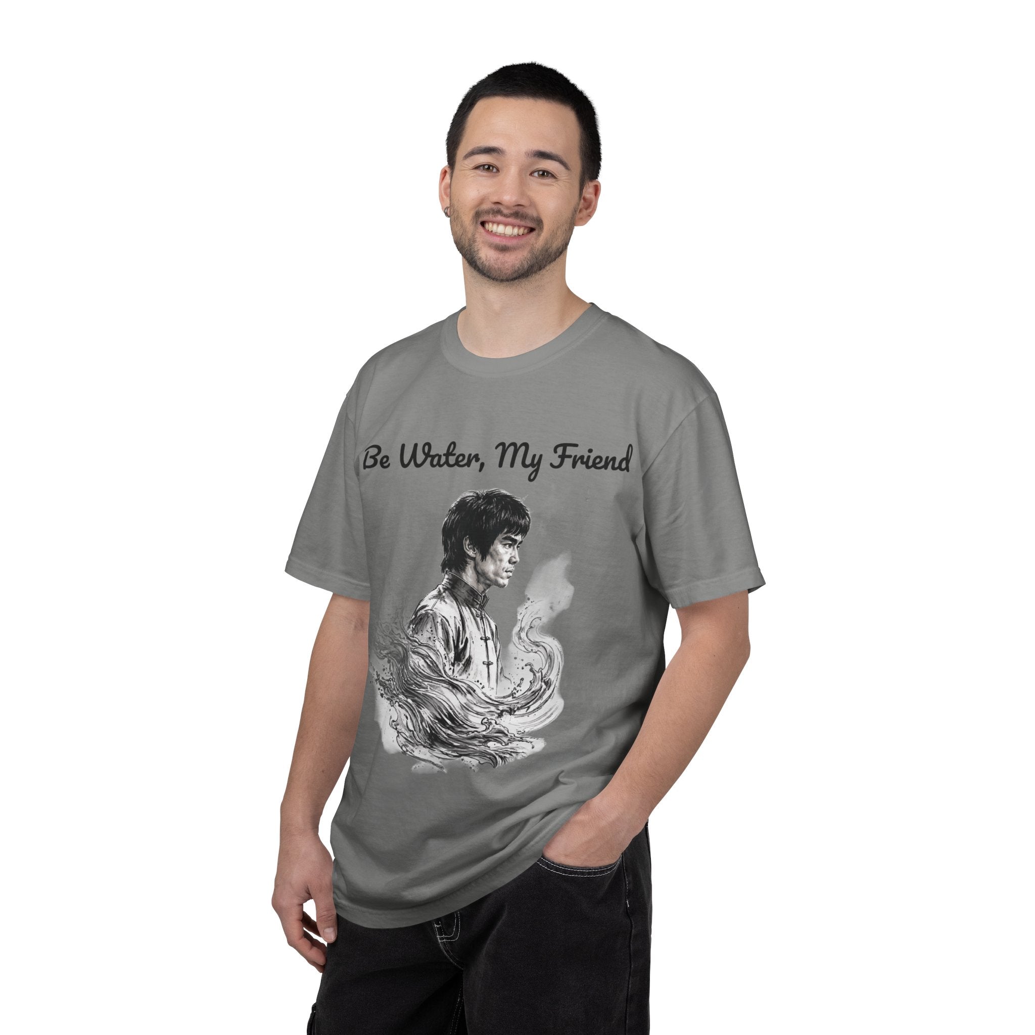 Embrace Adaptability: Bruce Lee Graphic T-Shirt, Classic Monochrome Portrait, Vintage Wash
