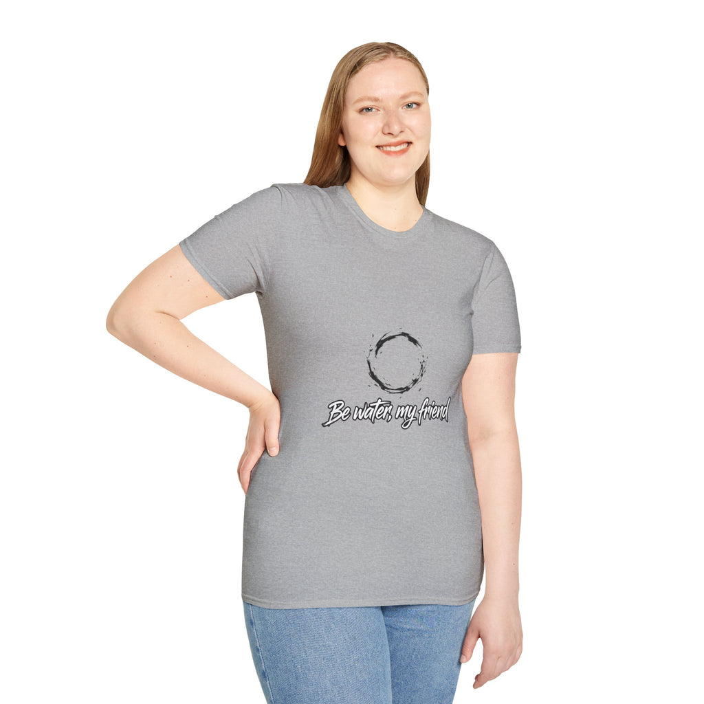 New T‑Shirt Minimal Zen Brush Circle with “Be Water, My Friend” Inspirational Graphic