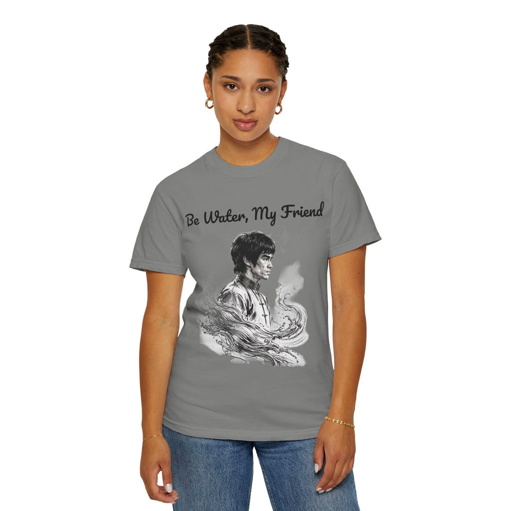 Embrace Adaptability: Bruce Lee Graphic T-Shirt, Classic Monochrome Portrait, Vintage Wash