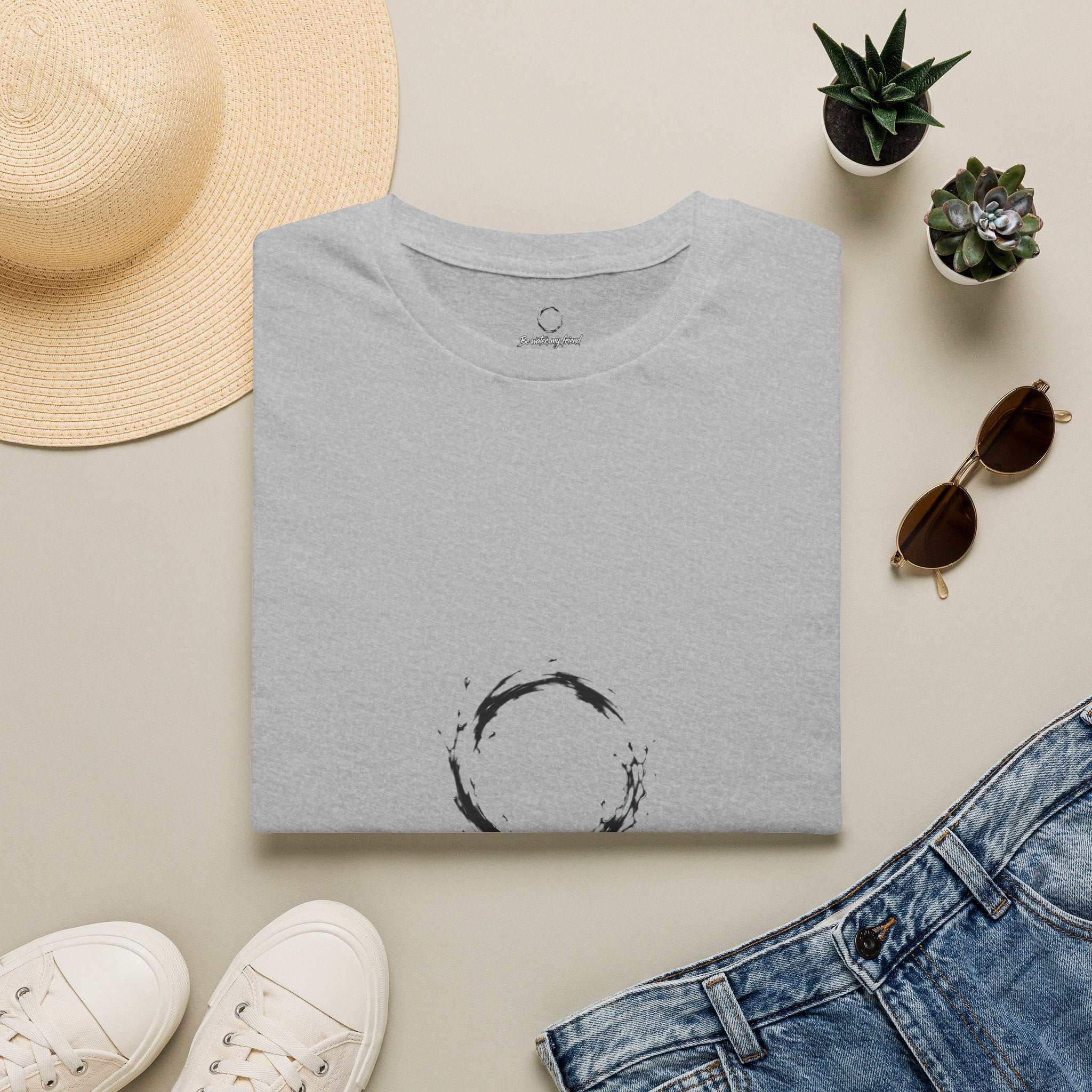 New T‑Shirt Minimal Zen Brush Circle with “Be Water, My Friend” Inspirational Graphic
