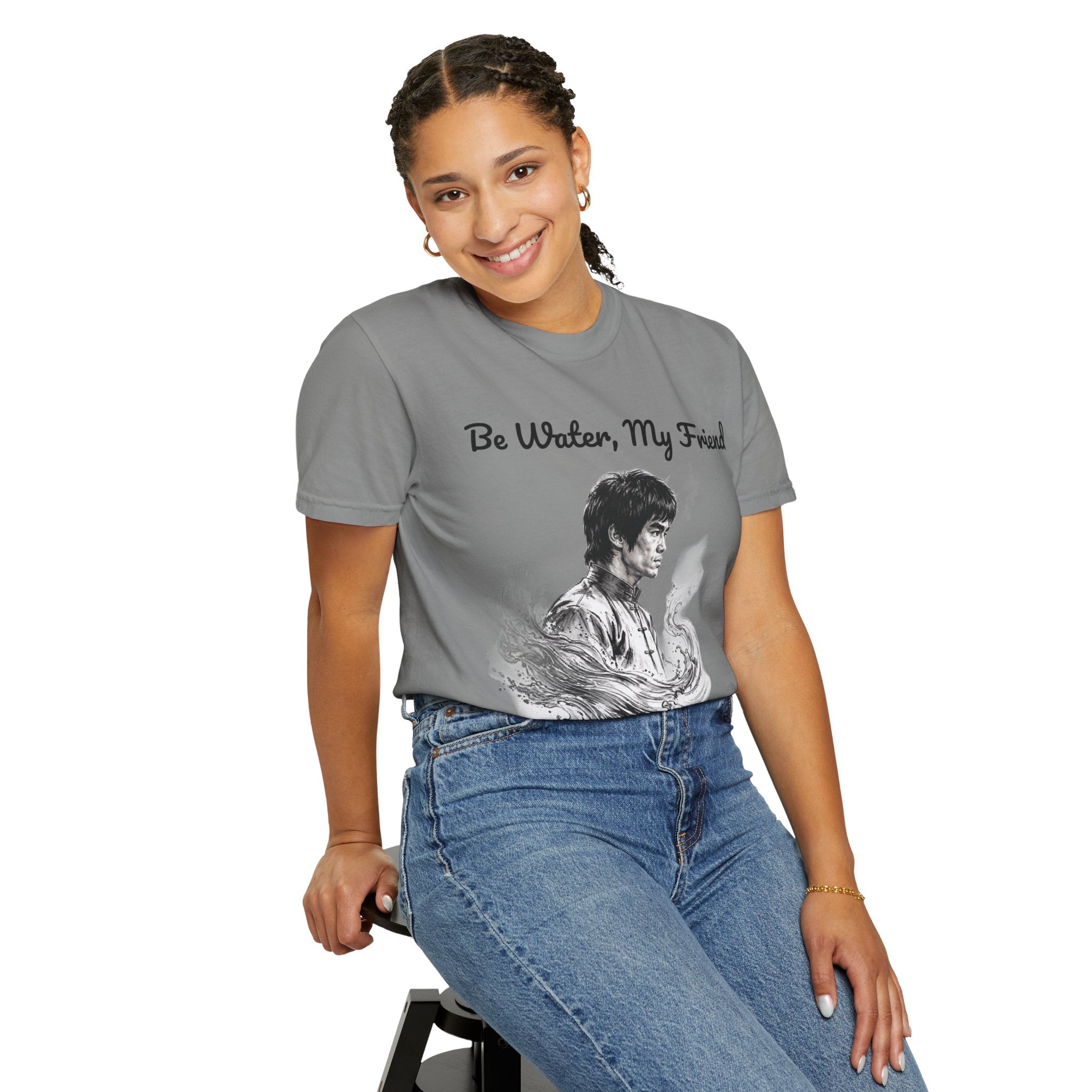Embrace Adaptability: Bruce Lee Graphic T-Shirt, Classic Monochrome Portrait, Vintage Wash