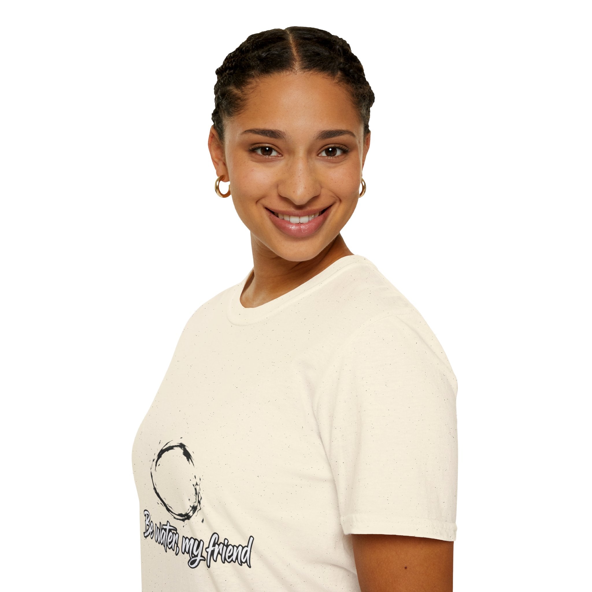 New T‑Shirt Minimal Zen Brush Circle with “Be Water, My Friend” Inspirational Graphic