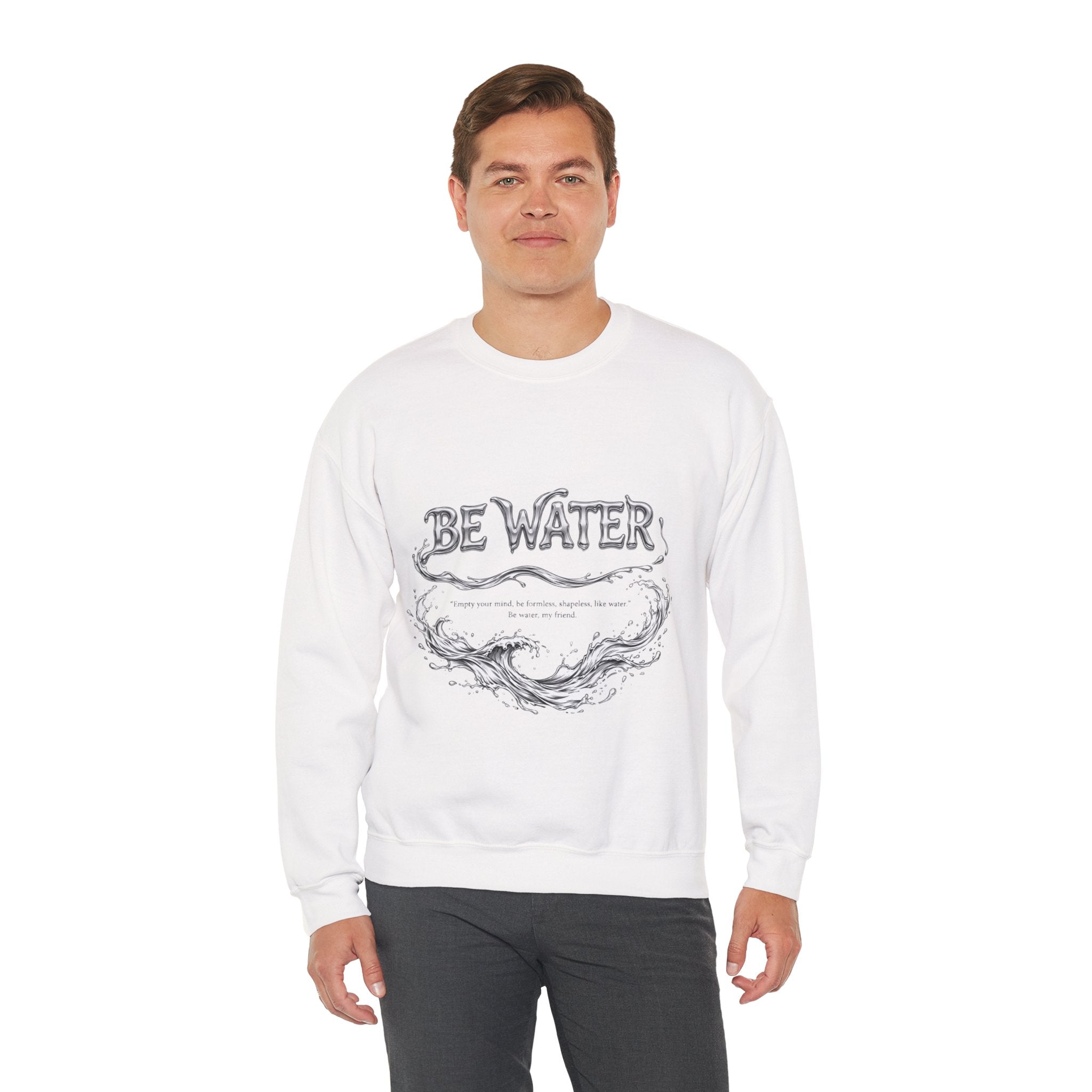 Embrace the Way – Bruce Lee "Be Water" Crew Sweatshirt, Thick Cotton Blend, Ideal Gift for Martial Arts Lovers & Thinkers