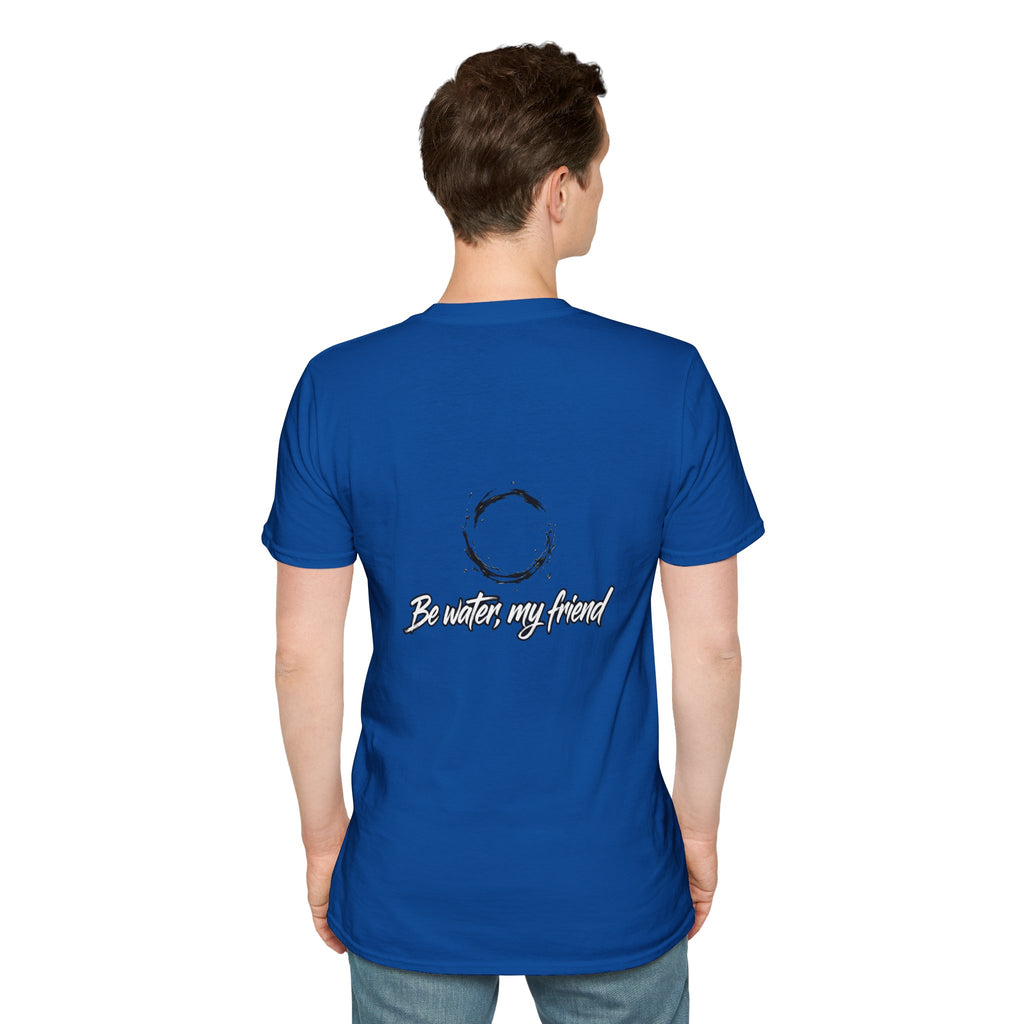 New T‑Shirt Minimal Zen Brush Circle with “Be Water, My Friend” Inspirational Graphic