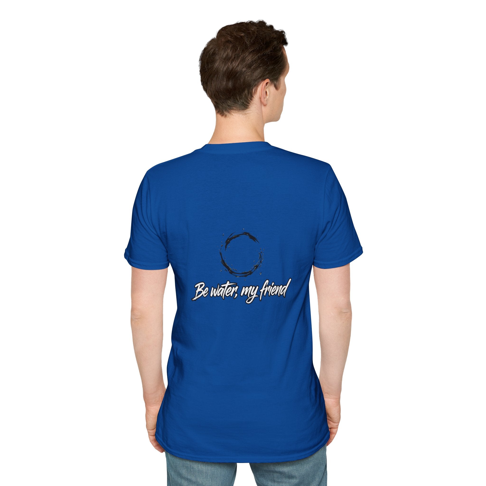New T‑Shirt Minimal Zen Brush Circle with “Be Water, My Friend” Inspirational Graphic