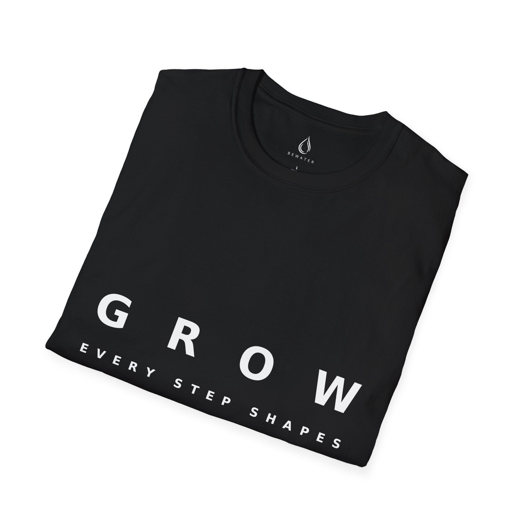 Grow Unisex Softstyle Black T-Shirt EVERY STEP SHAPES WHO WE BECOME' Graphic Tee