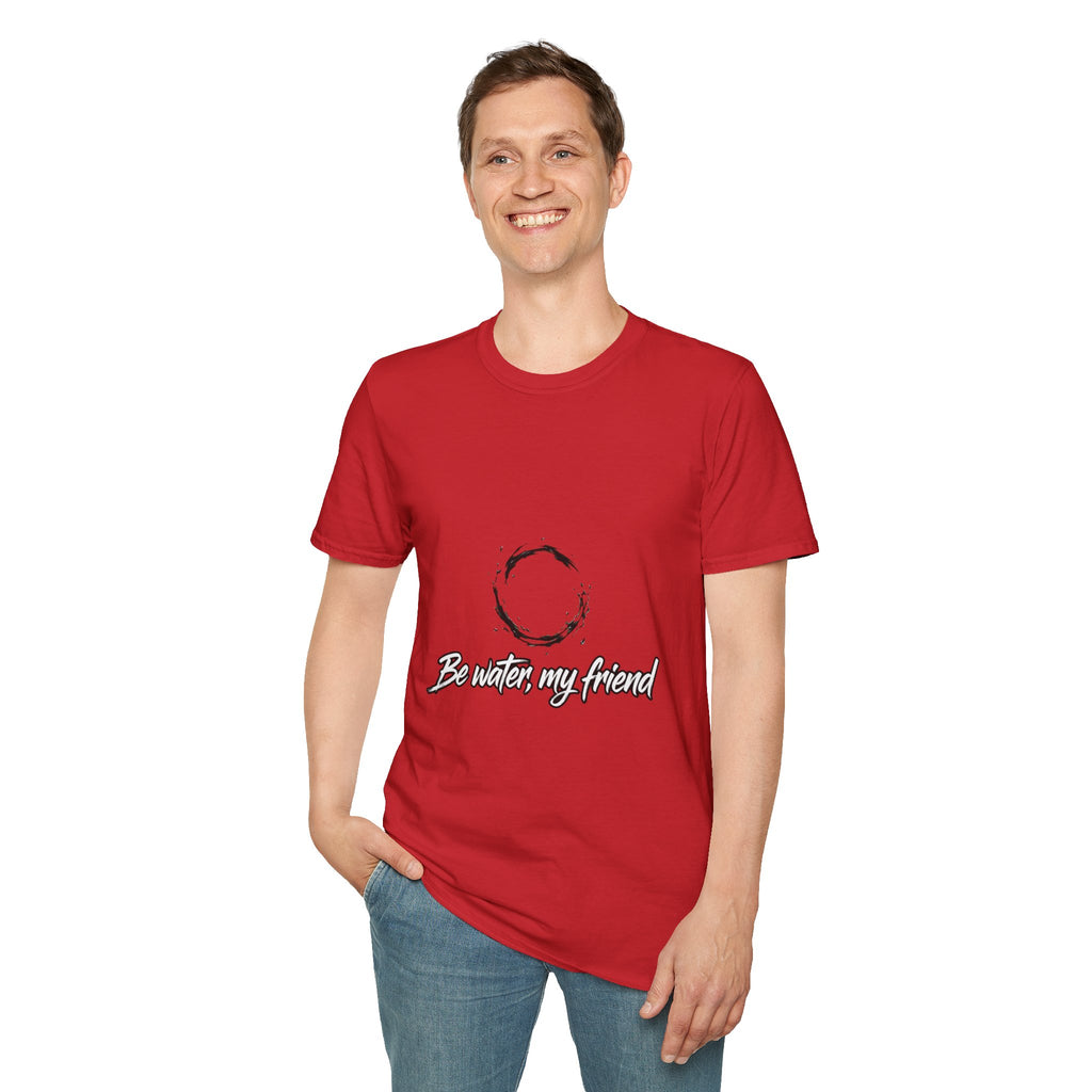 New T‑Shirt Minimal Zen Brush Circle with “Be Water, My Friend” Inspirational Graphic