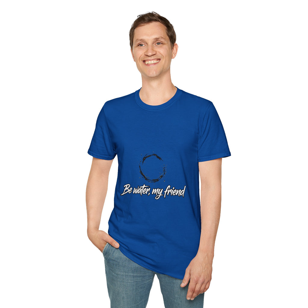 New T‑Shirt Minimal Zen Brush Circle with “Be Water, My Friend” Inspirational Graphic