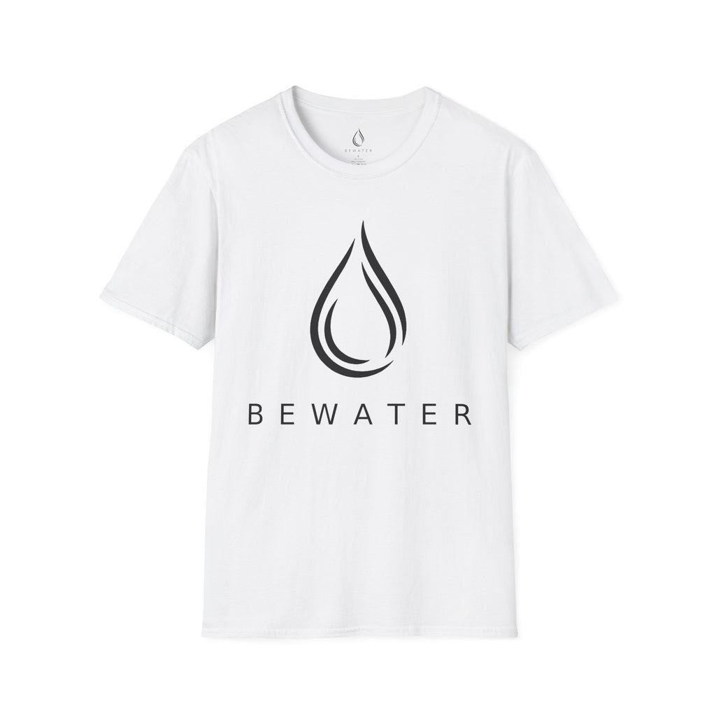 BEWATER Logo White T-Shirt — Minimal Water Drop Graphic Tee
