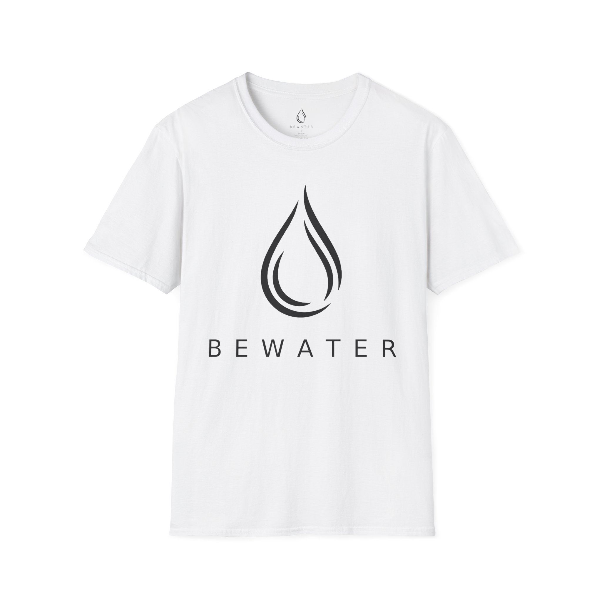 BEWATER Logo White T-Shirt — Minimal Water Drop Graphic Tee