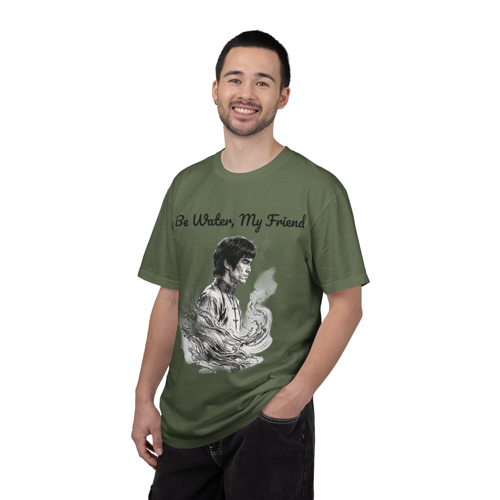 Embrace Adaptability: Bruce Lee Graphic T-Shirt, Classic Monochrome Portrait, Vintage Wash