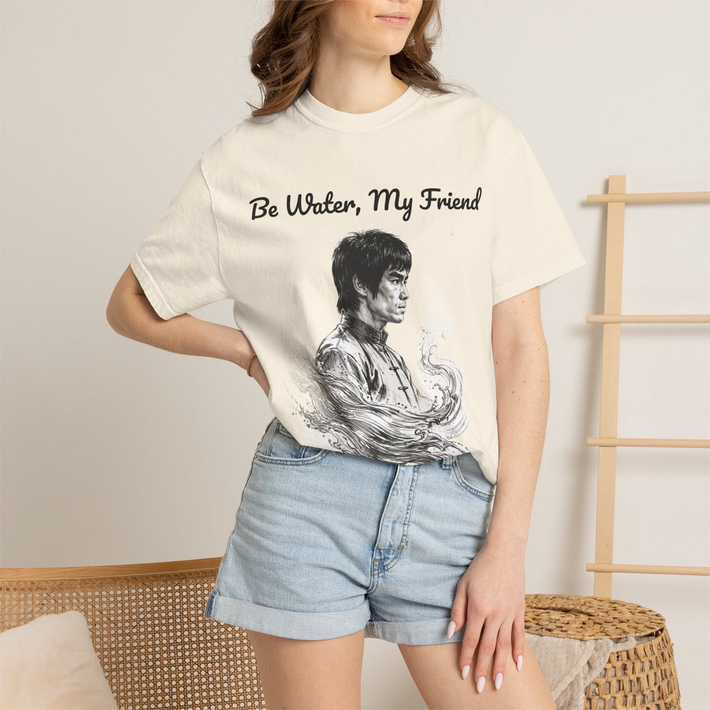 Embrace Adaptability: Bruce Lee Graphic T-Shirt, Classic Monochrome Portrait, Vintage Wash